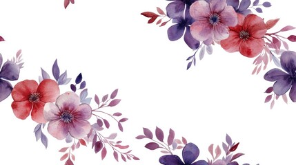 Obraz premium Seamless floral wreath pattern in hand painted watercolor with lilac purple and red hues perfect for wedding and Valentine s Day card designs