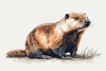Fototapeta premium A detailed illustration of a beaver in a natural pose.