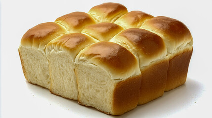 Fluffy, soft bread loaf isolated on a clean white background, showcasing its texture and freshness