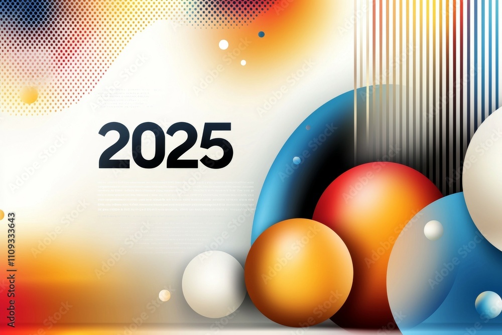 Poster colorful abstract design with 2025 text and geometric shapes in a modern style