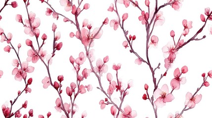 Hand drawn seamless pattern of spring branches in watercolor on a white background ideal for holiday cards wrapping paper and creative projects