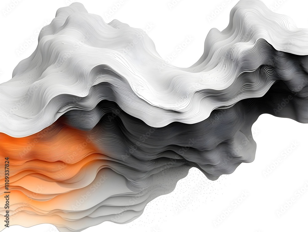 Poster abstract wavy patterns in a blend of white, grey, and orange hues create a dynamic and modern visual