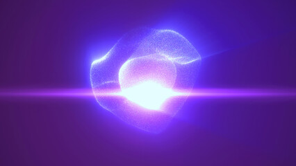 Obraz premium Glowing purple particles creating a floating sphere shape with intense light at its core, set against a deep violet background
