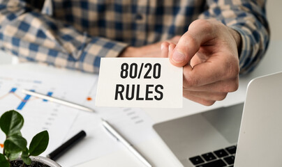 80 20 Rule - The Pareto principle states that for many outcomes, roughly 80 of consequences come from 20 of causes, text concept on card