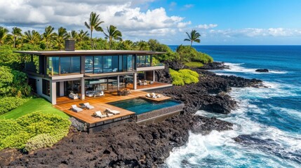 Luxurious oceanfront home with infinity pool.