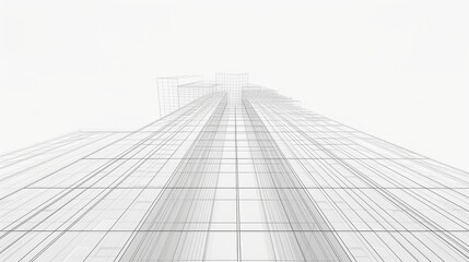 Fototapeta premium Clean and detailed architectural sketch of a skyscraper with a minimalist design, showcasing futuristic urban planning and sleek geometric lines. AI generated.