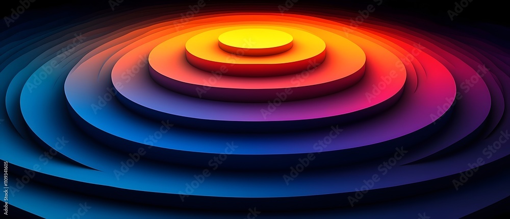 Aufkleber a vibrant abstract design featuring concentric circles emanating from a bright yellow center, transi