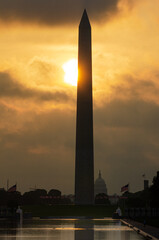 Washington Monument and other monuments during sunrise - Washington D.C. United States