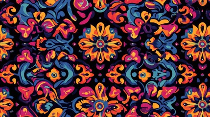 Seamless pattern design featuring vibrant geometric shapes and colors perfect for textile or wallpaper applications