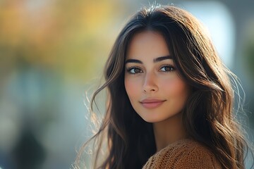 Fototapeta premium Beautiful Woman Outdoor Portrait Natural Light Long Hair