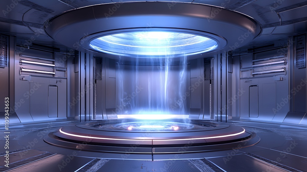 Poster innovative lab for clean energy exploration and research in a futuristic setting with advanced techn