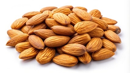 Obraz premium Ready-to-eat whole almonds isolated on white background, almonds, snack, food, healthy, nut, raw, vegan, vegetarian