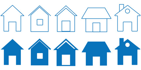 Home icon thin outline  set in flat line style. House flat icon set. eps 10.