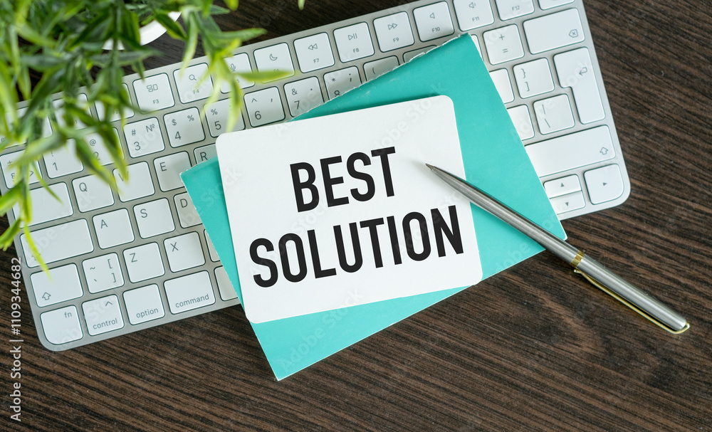 Poster best solution text on a card. business concept for alternatives or the approach that best suits the 