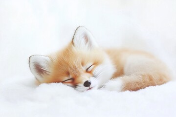 Adorable Sleeping Fox in the Snow. AI generated illustration