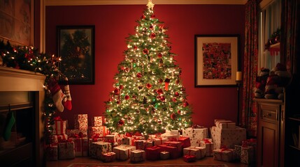 Elegant Christmas Decor with Stars, Gifts, and Holiday Sparkle