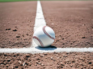Close shot selective focus baseball on the infield boundary line baseball cricket ball