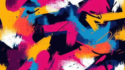Vibrant seamless pattern of colorful brush strokes and graffiti style handwriting with watercolor effects ideal for textile design