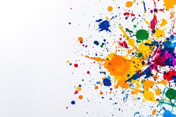 Obraz premium Vibrant paint splatter on white background with copy space