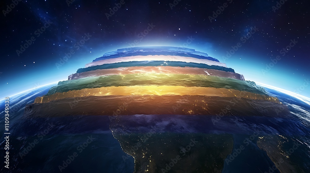 Aufkleber vibrant view of earth's atmosphere illuminated by sunlight with dynamic layers in space