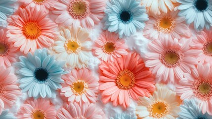 Colorful flower pattern against a delicate white and powder background ideal for fabric design and home decor
