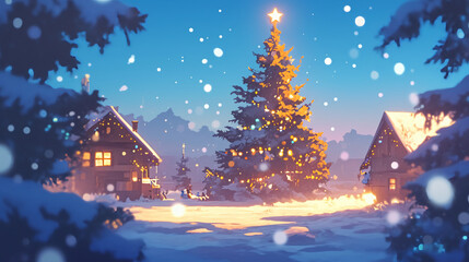 cute cartoon kawaii anime manga style winter christmas santa background