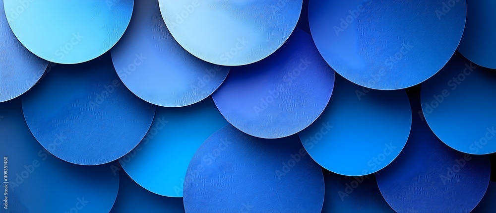 Poster a stunning abstract composition of overlapping circles in various shades of blue, creating a calming