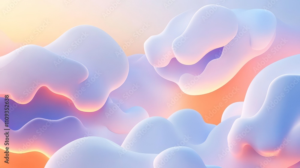 Poster Abstract pastel-colored shapes resembling clouds, creating a soft and dreamy atmosphere.
