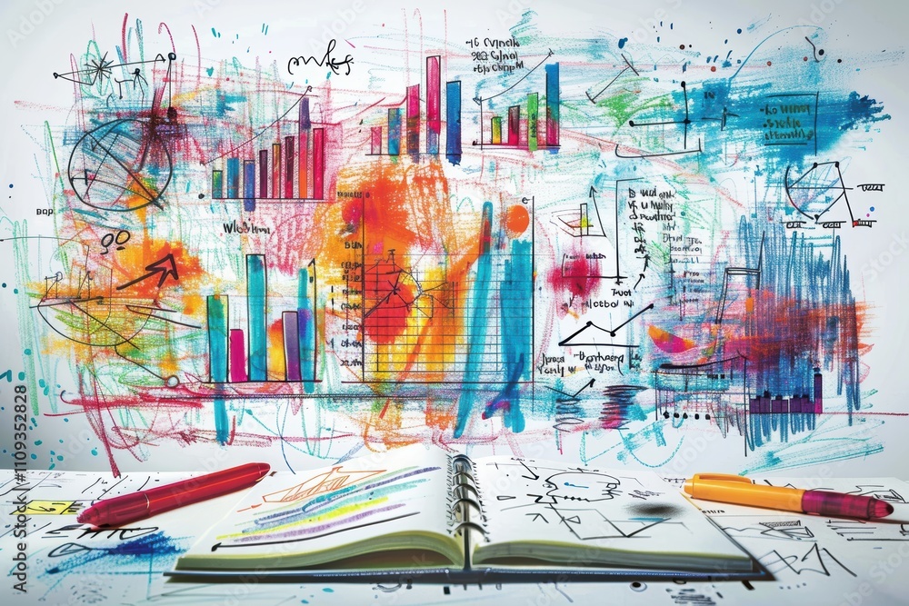 Poster a colorful, abstract representation of data analysis and creative brainstorming.