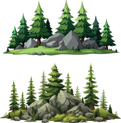 Obraz premium Lush green pine trees growing on rocky terrain