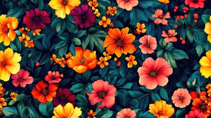 Colorful watercolor tropical floral bouquet seamless pattern for fabric and wallpaper design botanical art nature inspired