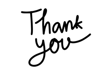 black color hand writing Thank you isolated on white background