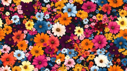 Seamless floral pattern design featuring vibrant summer blooms perfect for digital textile applications