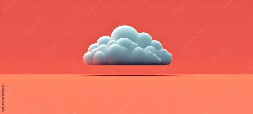 Poster A serene, stylized cloud floats against a warm coral background, creating a calming and minimalist composition that evokes a sense of tranquility and simplicity.