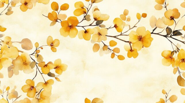 Seamless pattern of delicate yellow floral watercolor frames on a soft background perfect for invitations and decorative designs
