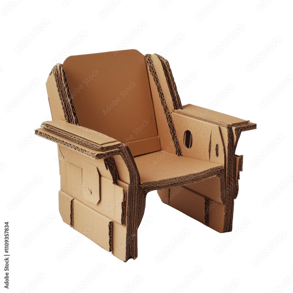 Poster a cardboard chair showcasing a simple and functional design, emphasizing its eco-friendly material a