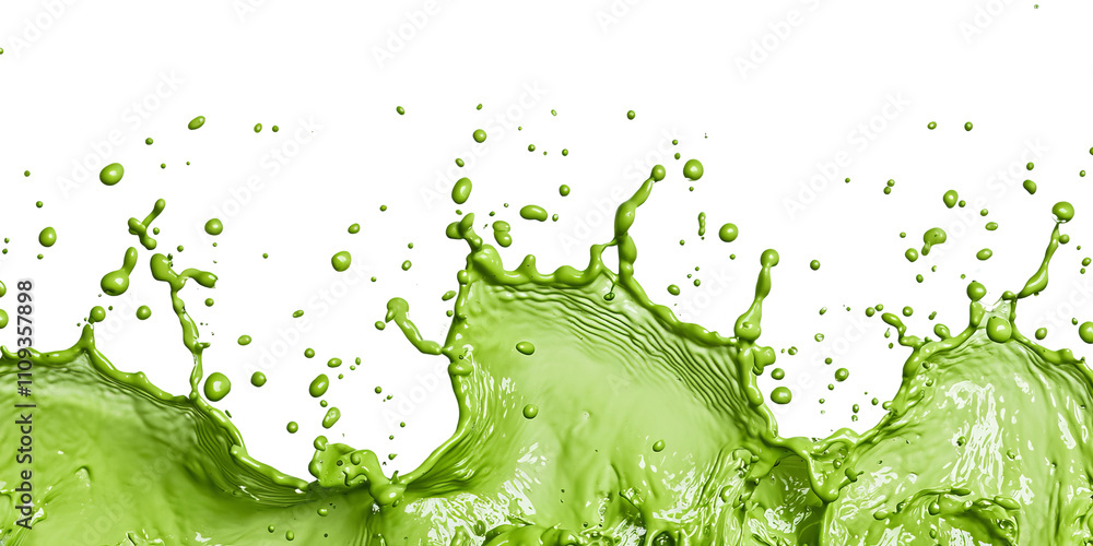 Poster a vibrant splash of green liquid, creating a dynamic and energetic visual effect.