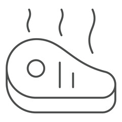 Grill meat with bone thin line icon, cooking concept. Vector graphics. Beef slice meal sign on white background, outline style icon for mobile or web design.