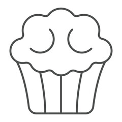 Cupcake thin line icon, bakery concept. Vector graphics. Glazed cupcake sign on white background, outline style icon for mobile or web design.