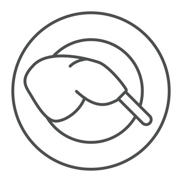 recommend clip art: Chicken ham on plate thin line icon, fried food concept. Vector graphics. Chicken leg sign on white background, outline style icon for mobile or web design.