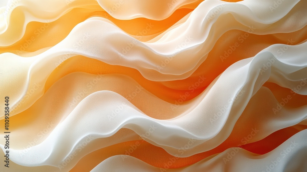 Poster soft waves of creamy and warm orange fabric gently flowing in a beautiful abstract pattern, perfect 