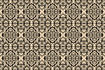 Ethnic ikat damask. Vintage wallpaper. Textile design. Motifs African boho paisley, Floral Ikat pattern embroidery, oriental pattern tradition. Design for texture, fabric, clothing, wrapping, deco