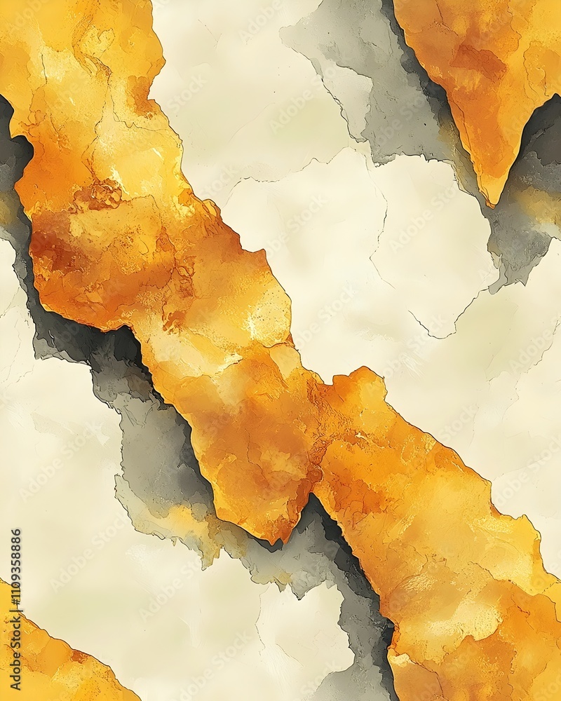 Poster an abstract pattern featuring vibrant shades of orange and gold blending with soft cream and gray, c
