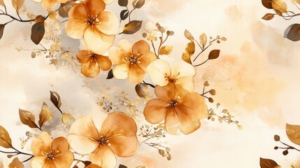 Elegant wedding invitation card seamless pattern featuring save the date designs with a watercolor background adorned with golden flowers leaves and branches