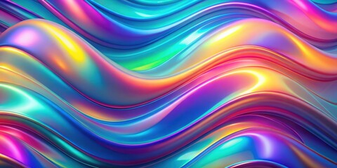 Obraz premium Mesmerizing holographic background with vibrant color gradients in wave patterns , holographic, abstract, vibrant