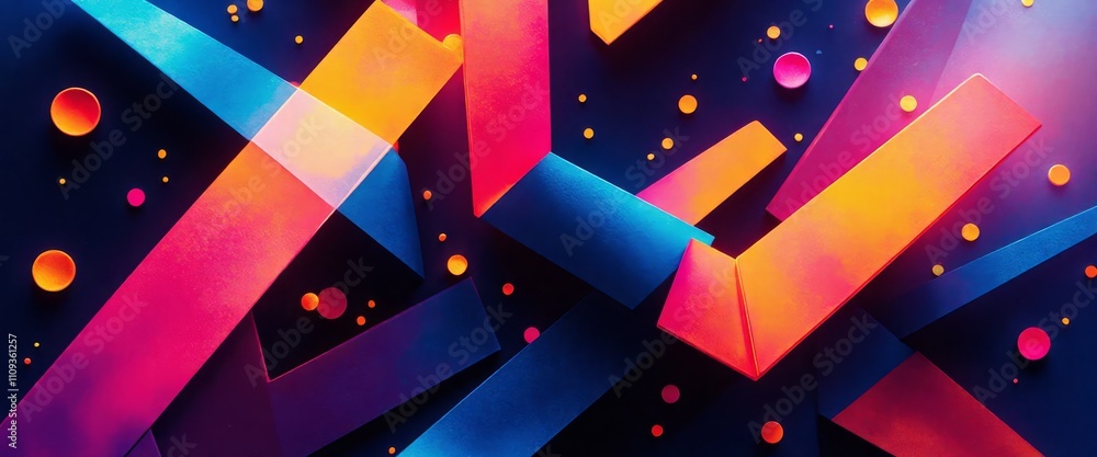 Poster a colorful abstract design with a blue and orange line. the design is made up of squares and triangl