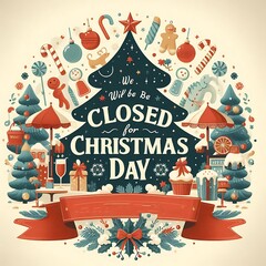 We will be closed on Christmas day card or background or banner. vector illustration restaurant poster, created with generative ai