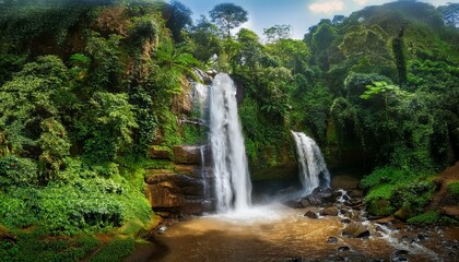 Obraz premium A Tropical Wonderland: The Untouched Ekom Waterfall in Cameroon