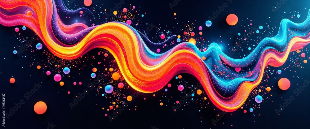 Poster a colorful, abstract image of a wave with orange and blue lines. the image has a dreamy, surreal qua