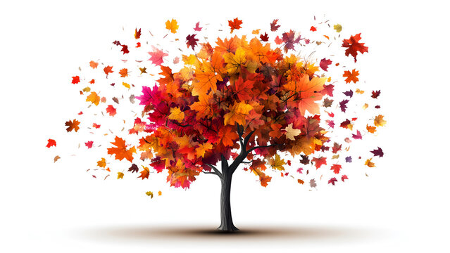 Vibrant autumn leaves falling from tree nature scene high solution presentation bright background